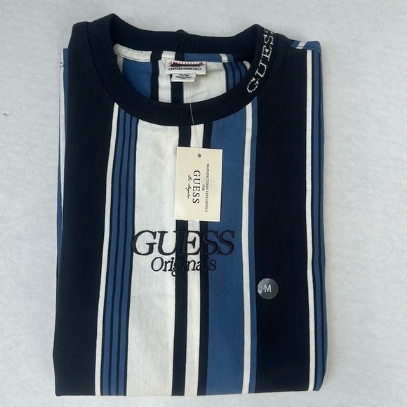 New Guess Short-Sleeve Original Brand Striped T-Shirt SZ M - Picture 1 of 7
